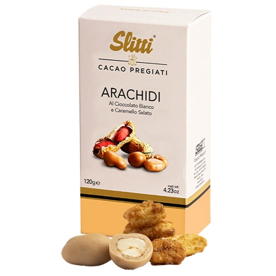 Arachidi ricoperte di cioccolato bianco e caramello salato gr120